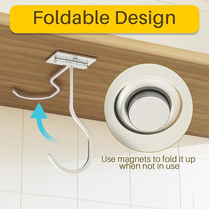 Under Cabinet Banana Hook Foldable - Adhesive Banana Hanger Under Counter, Heavy Duty Stainless Banana Holder (13lb), Magnetic Fold-Up When Not in Use, Premium Material, Silver
