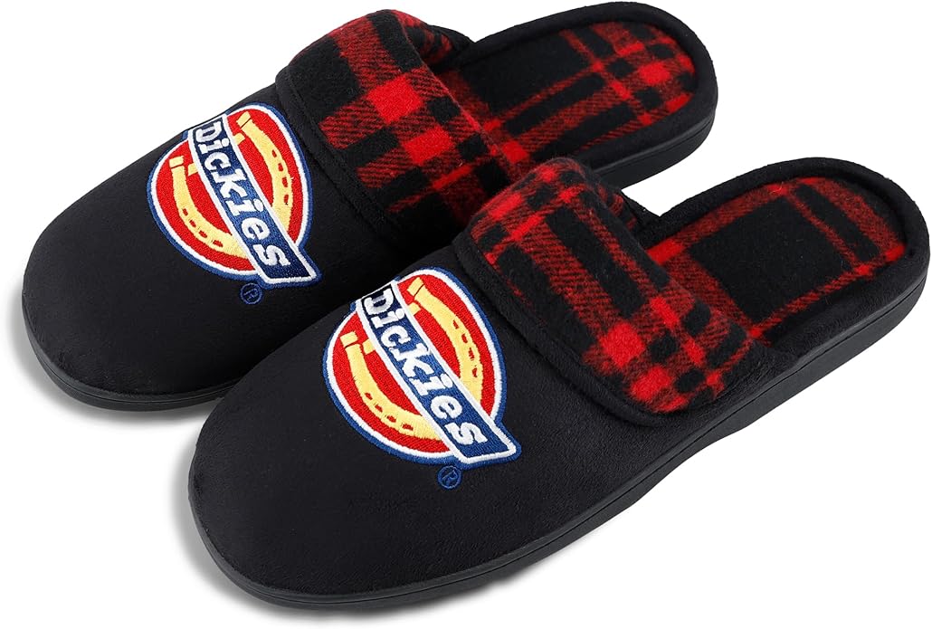 Dickies Men's Slide-on Memory Foam Scuff Slipper With Embroidered Logo - Indoor/Outdoor Sole