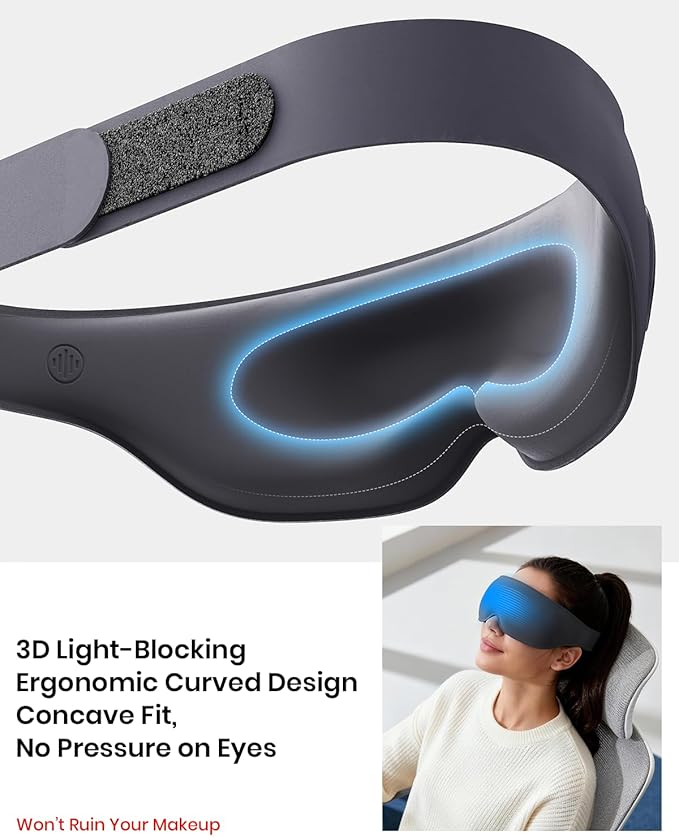 Heated Eye Mask, Cordless Electric Eye Mask Heated for Dry Eyes Relief, 3D Light Blocking, 3 Heat Levels, Warm Eye Compress & Eye Heating Pad, Sleeping Mask with Washable Cover