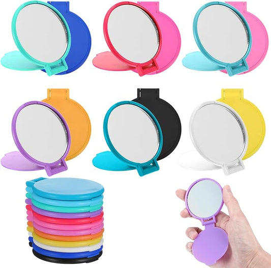 12 Pcs Mini Folding Mirror 2.4 in Pocket Travel Mirror Portable Round Compact Mirrors Vintage Small Makeup Mirrors for Purse Daily Use Party Favors Women Girls Gifts (Blue, Yellow, Orange)