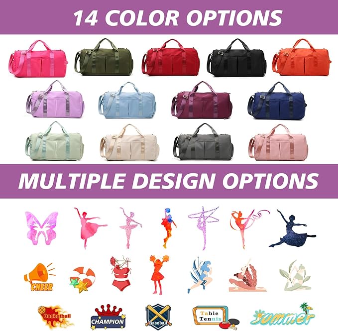 Custom Duffle Bag, Personalized Embroidered Sports Gym Bag for Women/Men, Travel Bag with Double-Sided Customization and Separate Wet and Dry Pockets and Shoe Bags-Purple