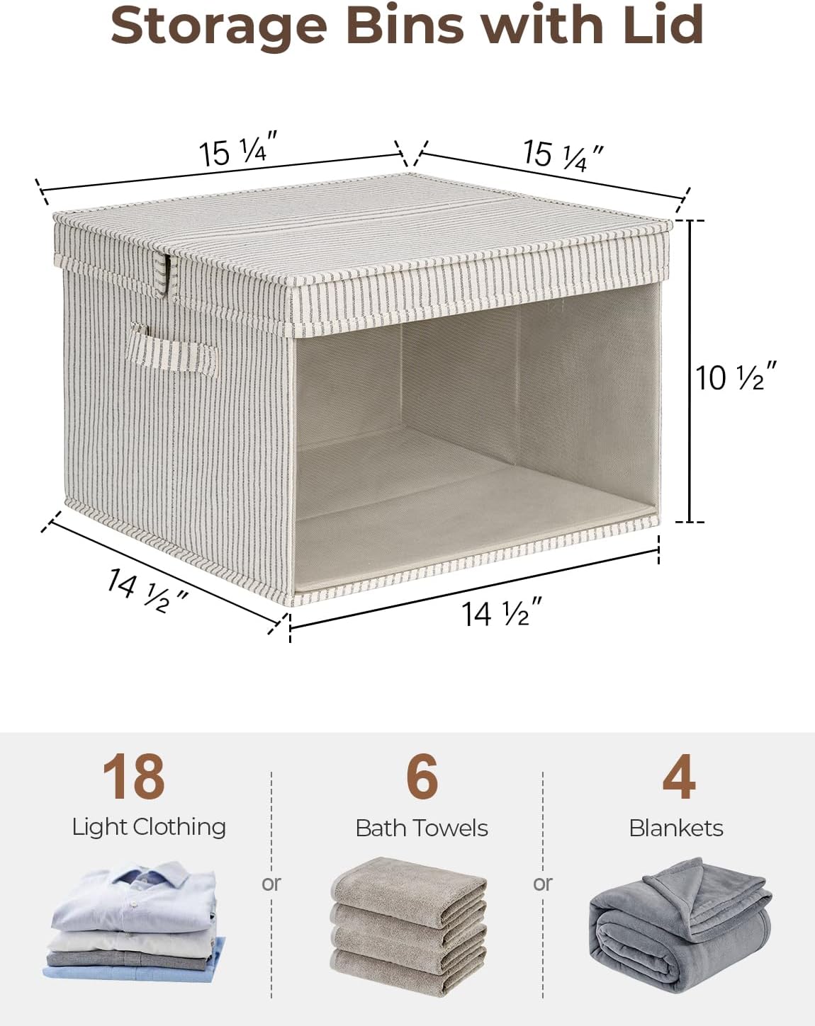StorageWorks Storage Bins with Lid and Clear Window, Fabric Storage Boxes with Lids, Stackable Basket for Shelves, Closet Organizer and Storage Bins, Khaki and Beige Stripes, Jumbo, 4-Pack