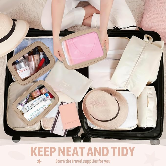 3PCS Clear Toiletry Bag,TSA Approved Travel Makeup Pouch with Zipper for Cosmetics and Toiletries，Diaper Bag Organizer Pouch Set，Women's Purse Organizer and Clear Car Bag