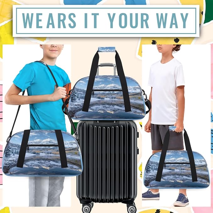Travel Duffle Bag for travel duffle bag sports Girls Boys Kids Lake Snow Mountain Lightweight Overnight Sleepover Weekender Bags Small Dance Gym Sport Bag Teens Carry-On Size Workout Bag