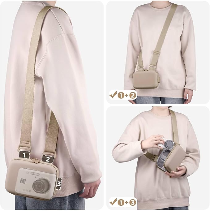 Digital Camera Case, Protective & Lightweight Camera Case with 3 Carrying Ways, Waterproof & Shockproof Small Camera Bag for PowerShot/Sony DSCW800/DSCW830 - Beige