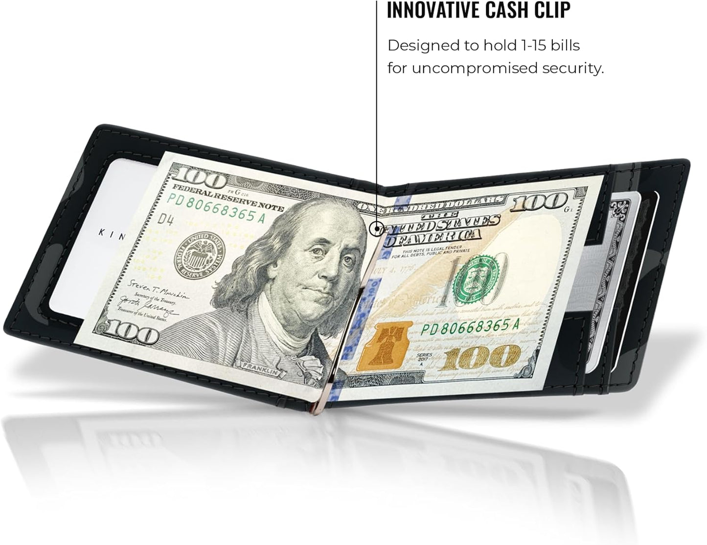 Kings Loot Money Clip Slim Minimalist Wallet for Men | RFID Blocking Leather Design with Money Clip | Front Pocket Bifold Holds 12 Cards | Stylish & Compact Wallets (Camo Black)