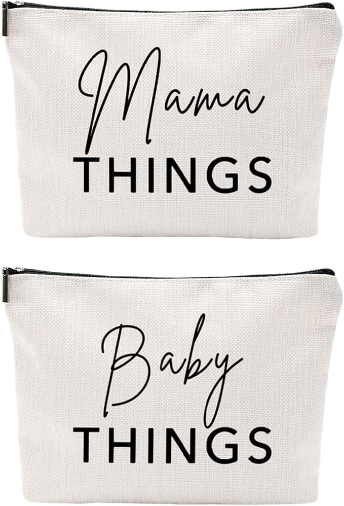 Mom & Baby Pouch Set, Diaper Bag Organizer Insert, Canvas Travel & Hospital Bag Essentials, Mommy Bag Organizer, Makeup & Toiletry Bags for New Moms, Gift for Baby Shower (Set of 2)