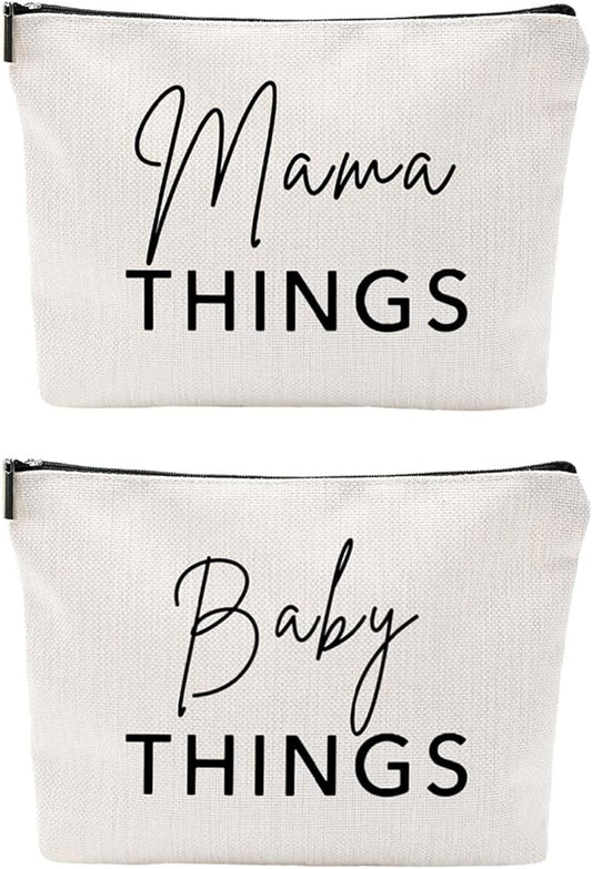Mom & Baby Pouch Set, Diaper Bag Organizer Insert, Canvas Travel & Hospital Bag Essentials, Mommy Bag Organizer, Makeup & Toiletry Bags for New Moms, Gift for Baby Shower (Set of 2)
