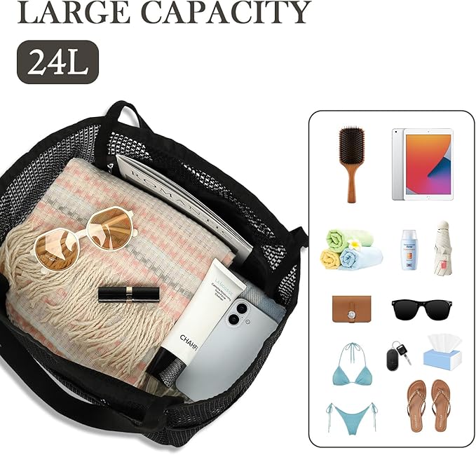 Fammart Mesh Beach Bag for Women, Summer Straw Tote Hobo Pool Bags with Zipper Pocket, Travel Vacation Cruise Essentials 2026