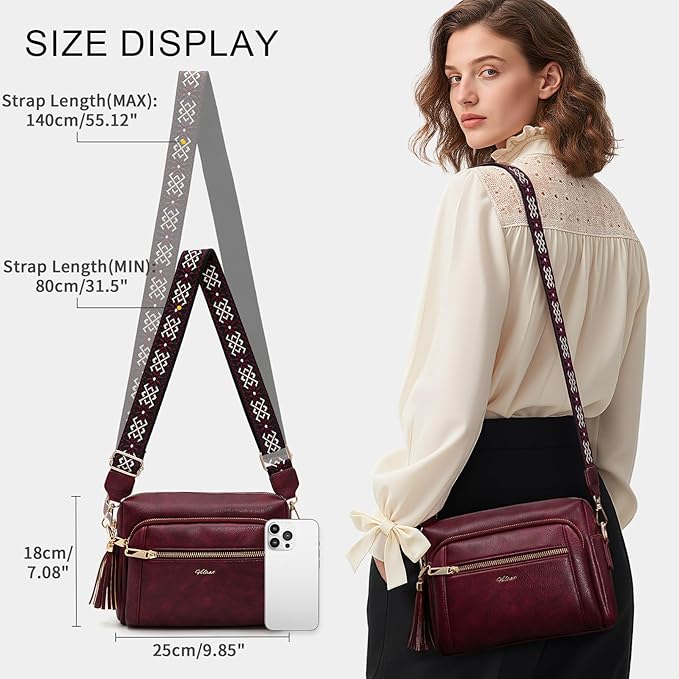 Small Leather Crossbody Bags for Women Anti theft Purses and Handbag Shoulder Hangbag with Wide Strap Tassel