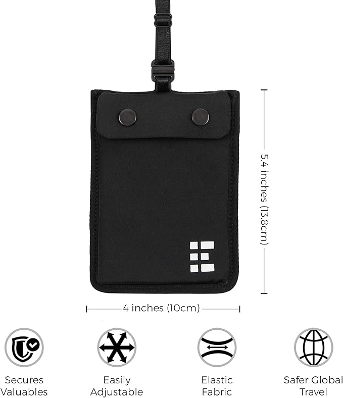 Hidden Bra Wallet - Travel Pouch and Secret Pocket for Passport, Money, Credit Cards - Undercover Stash for All Bra Sizes - Secure, Comfortable, Machine Washable - Black