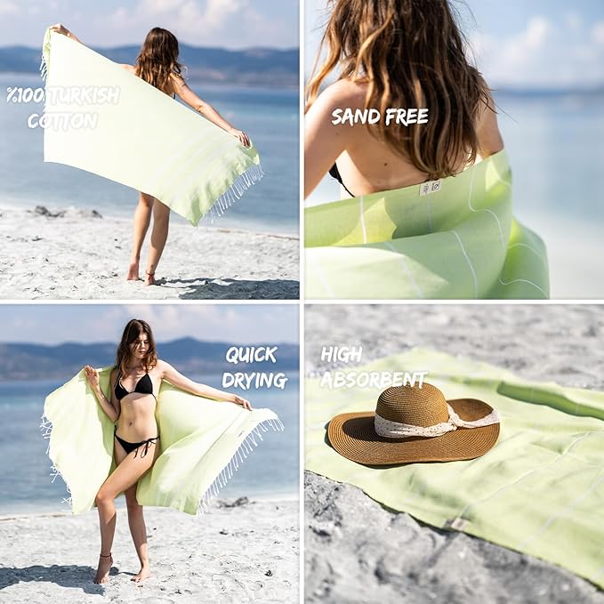 Ray Silver Turkish Beach Towel – 100% Cotton 40x71 Quick Dry Oversized Sand Free Lightweight Blanket for Travel Camping Bath Sauna Pool Gym Yoga (1pc - S-Pistachio Green)