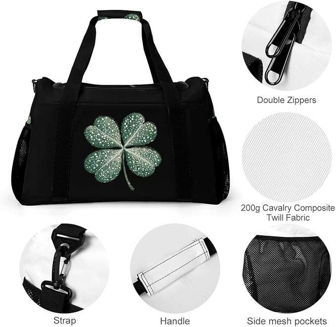 Four-Leaf Clovers Duffle Bag Gym Bag for Workout Travel Tote with Detachable Straps