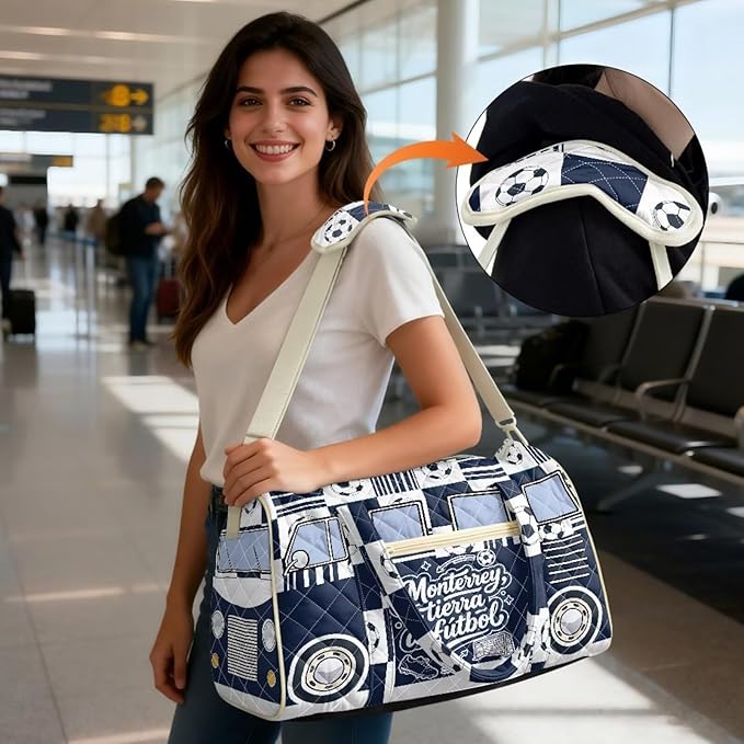COEQINE Quilted Tote Bag Large Car，Monterrey Van Car Themed Men Purses Backpack Travel Duffle Bag for Weekender Gym Workout