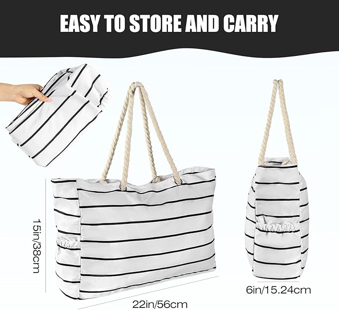 KUAK Beach Bag, Large Beach Bags for Women Waterproof Sandproof Beach Tote Bag with Zipper and Pockets for Pool Family