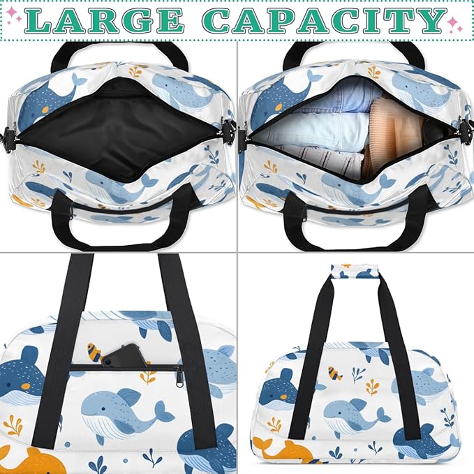 Ocean Dolphins Gym Travel Duffle Bag for Women & Men with Front Zipper Pocket for Sports, Overnight, Weekender, Carry On,Workout & Dance Bag,Dolphins Animals,18.9 * 8.7 * 10.6 in