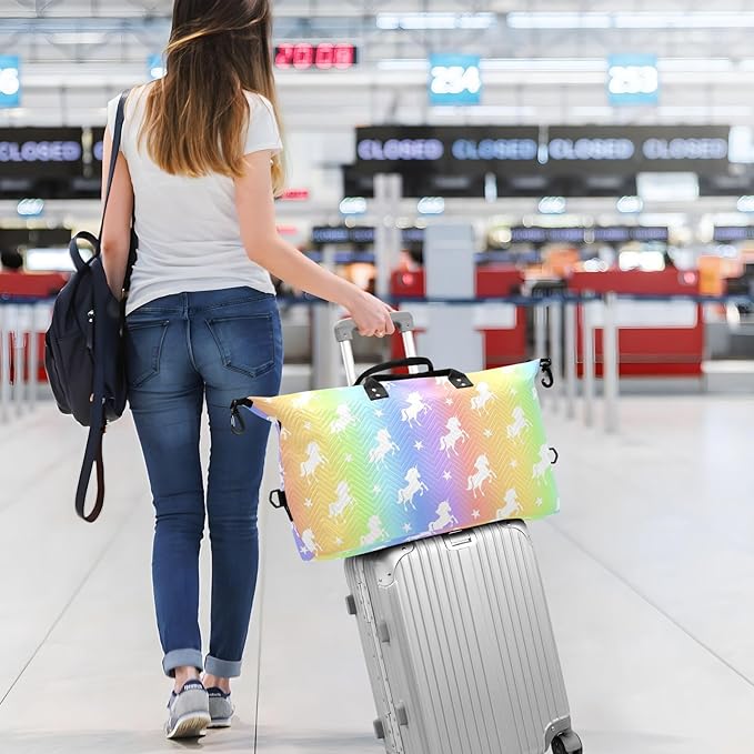Unicorn Quilted Travel Bags Weekender Duffle Bags With Toiletry Bag Carry on Overnight Duffels Yoga Gym Bag for Airplanes Business Sports