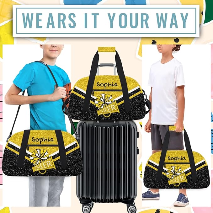 Personalized Gold Glitter Cheer Bag for Cheerleaders, Custom Sport Gym Bag Dance Bag Travel Duffle Bag Cheerleading Gifts for Women