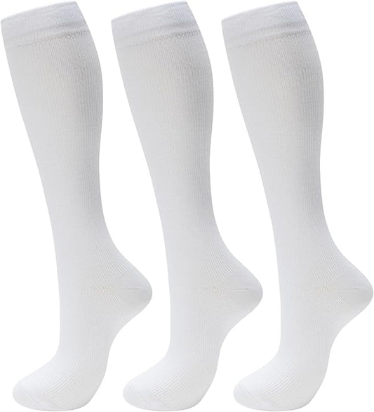 fenglaoda 3 Pairs Compression Socks for Women & Men Knee High Nurse Pregnant Cute Medical Running Travel Athletic