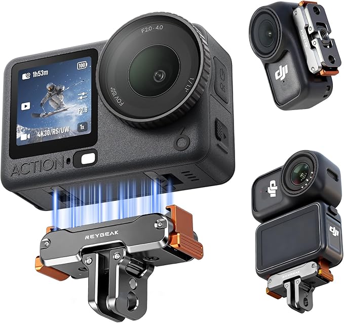 REYGEAK Quick Release Mount for DJI Action 6/Osmo Nano,Magnetic Adapter Base Mount with Dual-Direction Magnet,with 1/4 Screw Hole,Folding Dual-Claws for DJI Osmo Action Camera Accessories