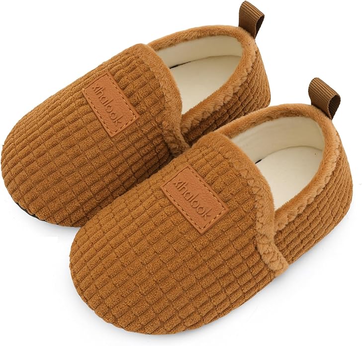 XIHALOOK Toddler Boys Girls House Slippers with Microfleece Lining Cozy Household Shoes Non-slip for Kids
