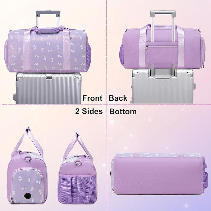 Dance Dag for Girl Travel Bag Glitter Bow Sports Duffle Dag Gym Bag Ballet Bag with Shoes Compartment & Wet Separation Waterproof