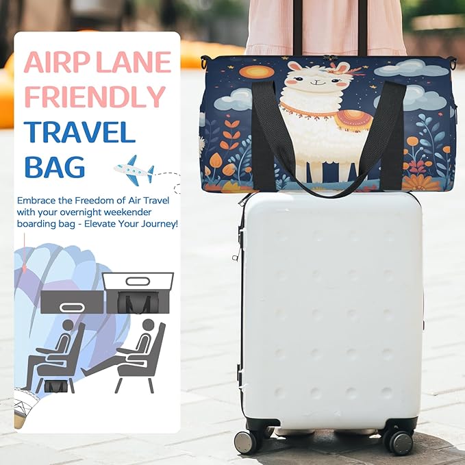 Cute Llama Travel Duffle Bag for Women Men, Overnight Weekender Bag, Carry on Tote for Sport Gym