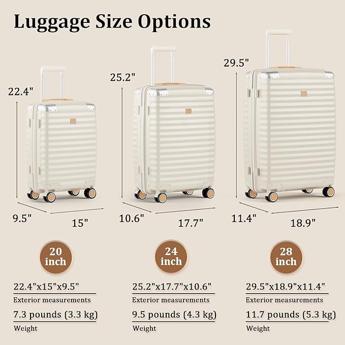 Joyway 20 Inch Carry On Luggage Airline Approved, PP Hardside Carry On Suitcase with Spinner Wheels and TSA Lock, Lightweight Luggage with Anti-Collision Corner (White, 20 Inch)