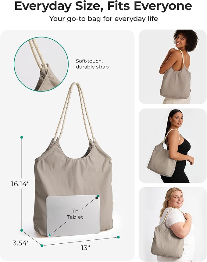 BAGSMART Beach Bags for Women, Beach Tote Bag Beach Bag with Zipper Travel Tote Bag for Women Sandproof Swim Pool Bag | Packable Beach Bag, Beach Essentials, for Travel, Gym, 12.5L Medium Tote, Lightweight, Water-resistant