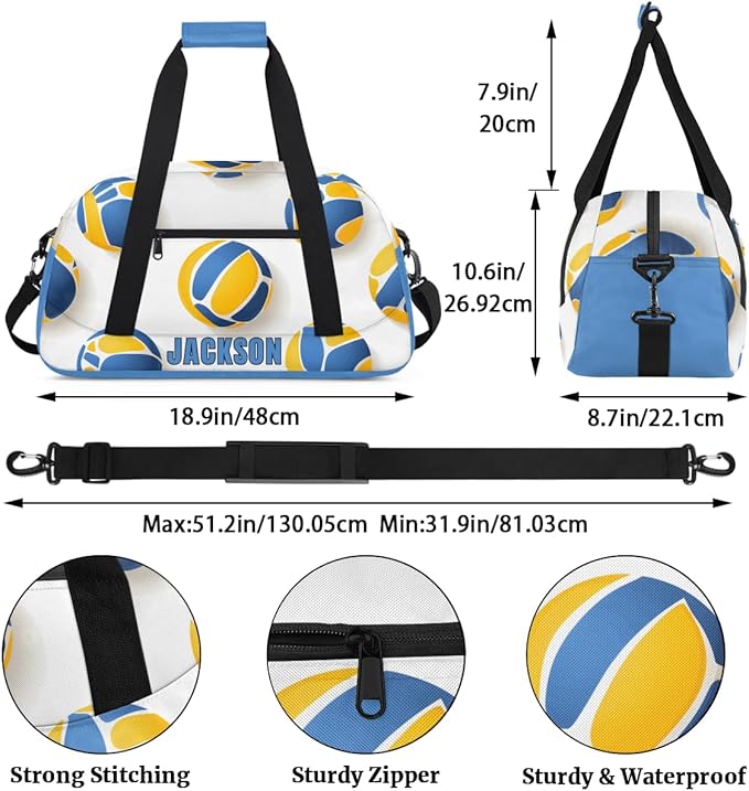 Custom Volleyball Gym Duffel for Kids Boys,Personalized Duffel Bag Overnight Bags for Travel Weekender Practice Sports