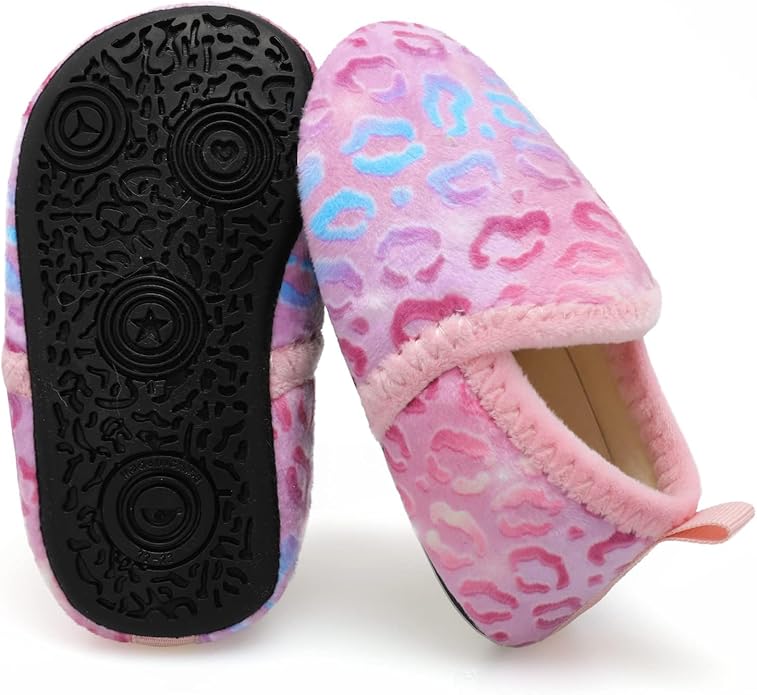 XIHALOOK Toddler Boys Girls House Slippers with Microfleece Lining Cozy Household Shoes Non-slip for Kids