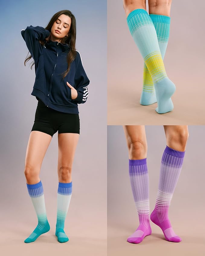 FITRELL 4 Pairs Compression Socks for Women & Men, 15-20mmHg Circulation Support for Athletic Travel Daily Wear