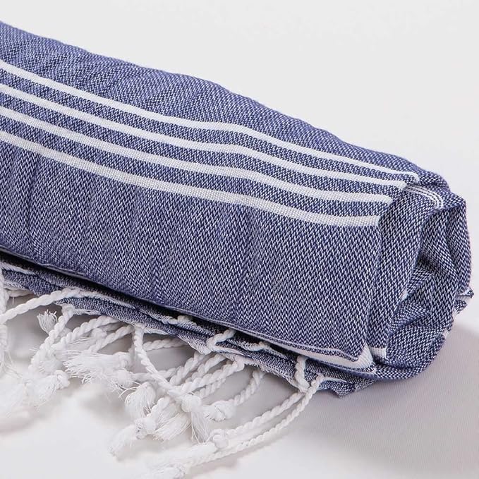 Hencely Turkish Beach Towel 37x68 Oversized, Sand-Free, Quick-Dry, Lightweight - Travel Essential for Pool & Bath - Striped 100% Cotton Bathroom Towels Accessories Gift (Navy Blue)