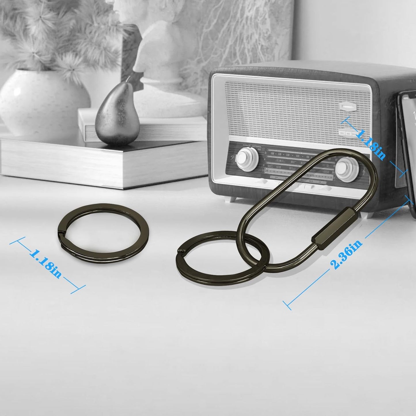 Key Chain, Brass Key Rings 2 Pack Screw Lock Key Organizer with 4 Rings Carabiner Keychain Clip for Men and Women