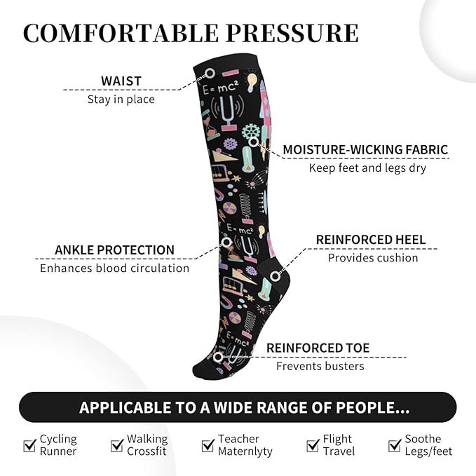 Compression Socks Knee High Circulation Support Socks For Women Men Athletic Running Work Hiking Cycling Travel