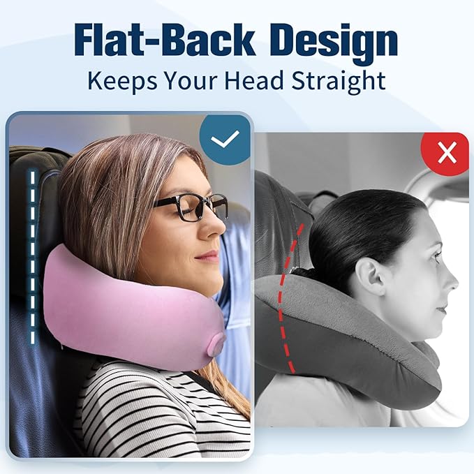 Neck Pillow for Traveling, Travel Pillows for Airplanes,100% Pure Memory Foam Travel Neck Pillow, Adjustable Flight Pillow, Portable Plane Accessories with Eye Mask, Earplugs, Carry Bag