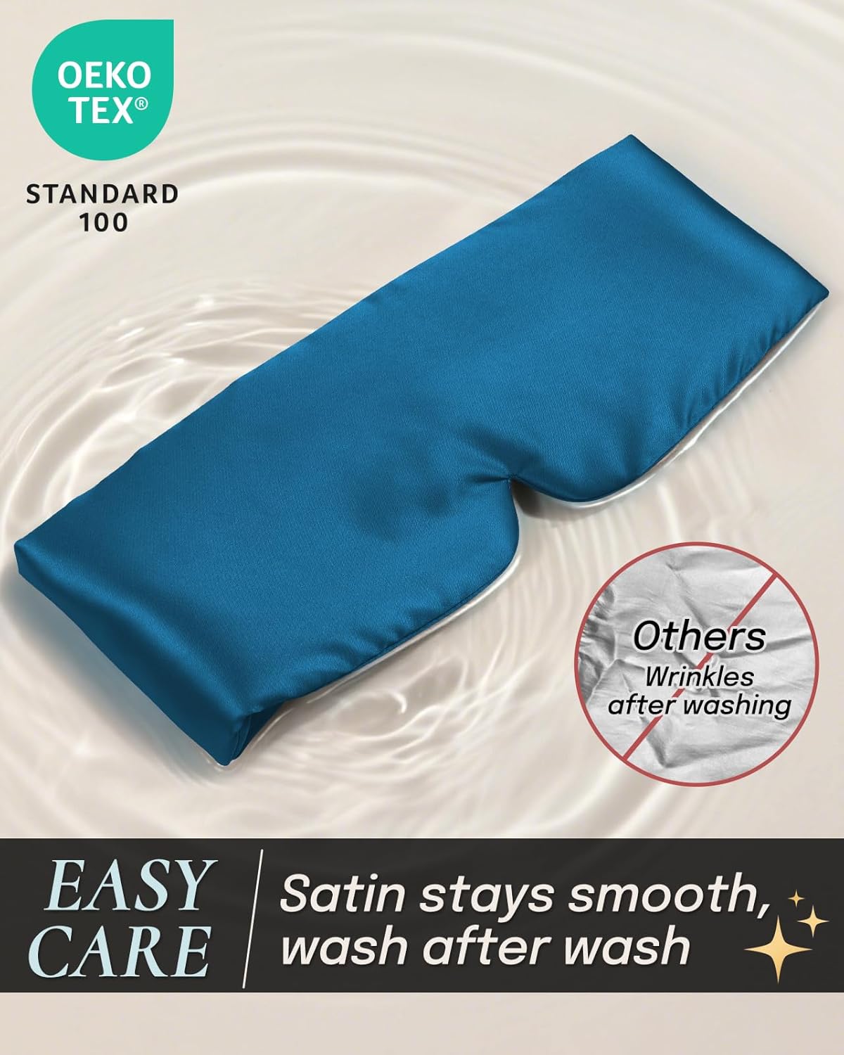 Zenssia Satin Sleep Mask for Women and Men, Lightweight Padded Eye Mask with Adjustable Strap, Comfort Blackout for Travel and Nap - Peacock Blue