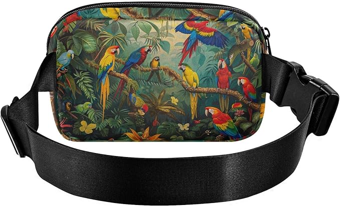 Tropical Forest Parrot Fanny Pack for Women Men Water Resistant Fashion Waist Packs with Adjustable Strap Belt Bag for Travel Workout Jogging Hiking 21220473