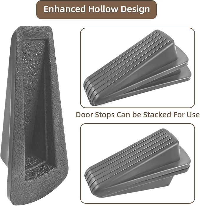 Door Stoppers for Bottom of Door on Floor, Premium Rubber Door Stopper Wedge, Floor Sturdy Stackable Door Stops for Carpet Heavy Duty Door (Gray, 2 Pack)