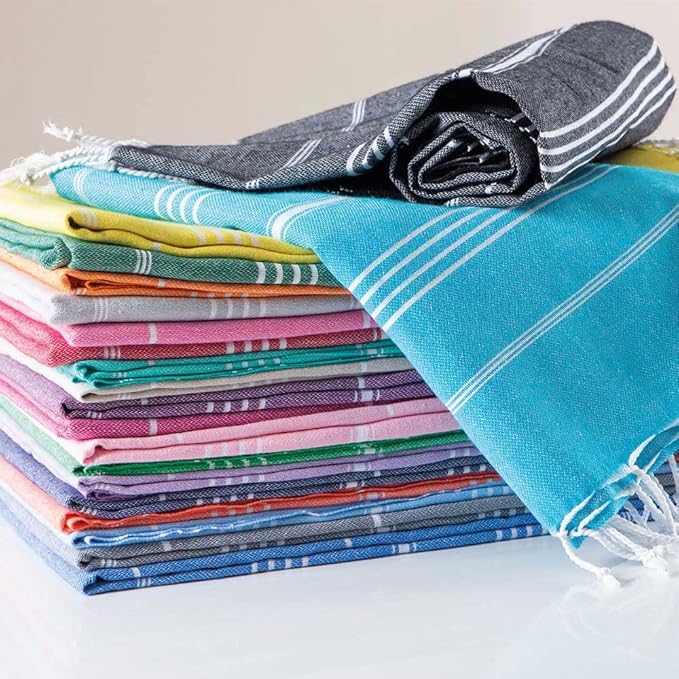 Hencely Turkish Beach Towel 37x68 Oversized, Sand-Free, Quick-Dry, Lightweight - Travel Essential for Pool & Bath - Striped 100% Cotton Bathroom Towels Accessories Gift (Black)