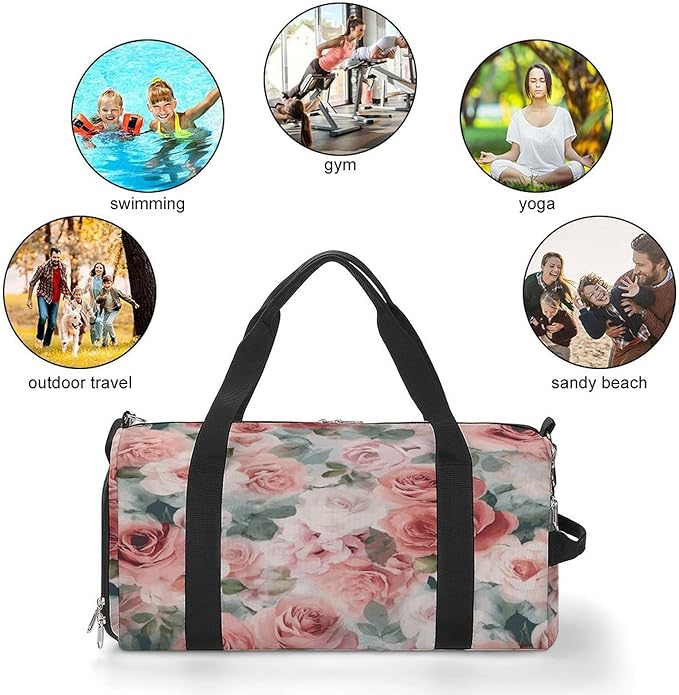 Soft Color Pale Faded Mix of Roses Gym Bag Lightweight ，Travel Duffle Bag with Shoe Compartment，Gym Bag for Women for Overnight, Weekend, Yoga, Gym, Business Trips, Sport And Hospital.