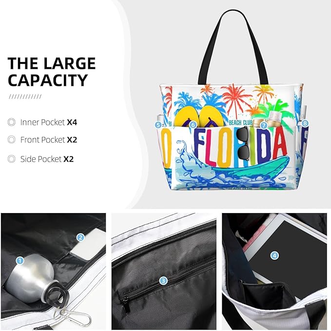 Beach Tote Bag for Women Beach Bag Waterproof and Sandproof Tote Bag with Wet Bag Large Travel Bag for Weekend Travel