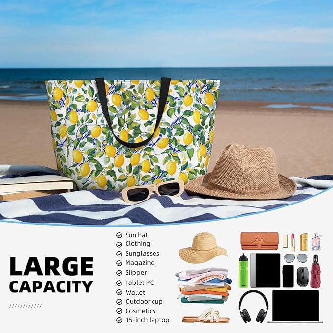 Large Beach Bag for Women Waterproof Foldable Travel Shoulder Tote Bag with Pocket for Weekender Pool Vacation