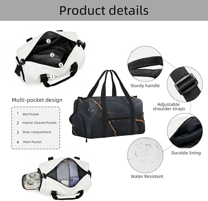 Enchanted Plant Leaves Print Gym Bag with Shoe Compartment for Women Men, 17.7in Sports Duffle Weekender Tote, Overnight Travel Duffel Bag Carry On
