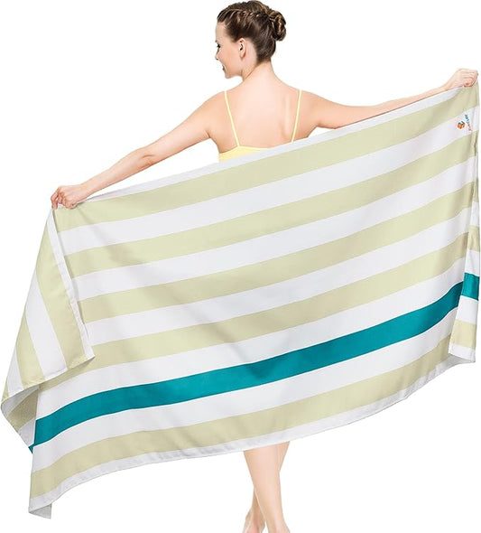 SUN CUBE Microfiber Beach Towel, Quick Dry Sand Free Beach Towel, Lightweight Compact Travel Swim Towel for Pool, Camping, Sand Resistant Packable Adult Towel- Beige Cream 78x35 Inches