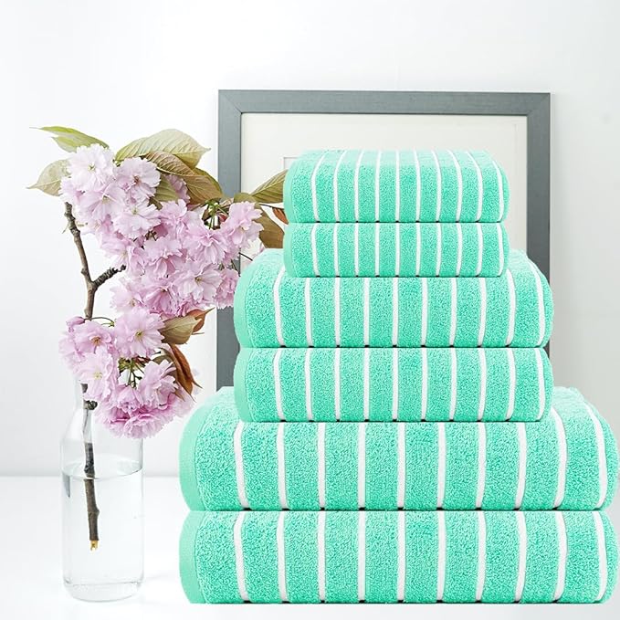 CASA COPENHAGEN Ecstatic 6Pcs 100% Egyptian Cotton Large Designer Towels Gift Set- Aquamarine, 600GSM, 2Bath 2Hand 2Washcloths, Bath Towels for Bathroom Set for Women & Men