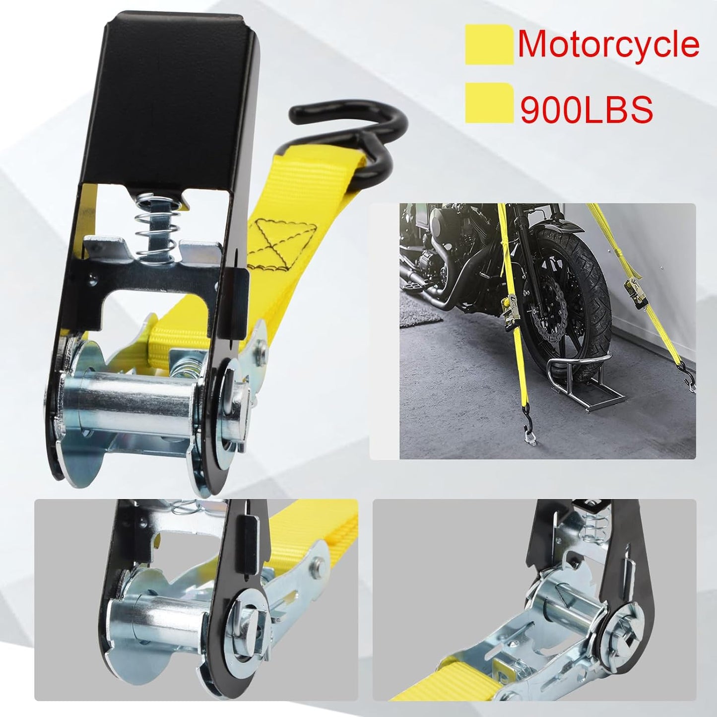 XSTRAP STANDARD Ratchet Tie Down Straps - 8PK - 1'' x 10 ft - 900 LB Break Strength Cargo Straps for Moving Appliances, Lawn Equipment, Motorcycle Yellow