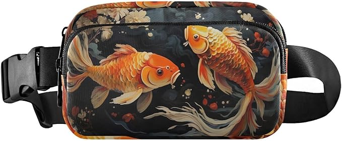 Two Golden Koi Water Plants Flowers Fanny Pack for Women Men Water Resistant Fashion Waist Packs with Adjustable Strap Belt Bag for Travel Workout Jogging Hiking 21219645