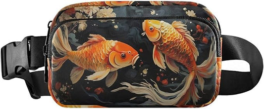 Two Golden Koi Water Plants Flowers Fanny Pack for Women Men Water Resistant Fashion Waist Packs with Adjustable Strap Belt Bag for Travel Workout Jogging Hiking 21219645