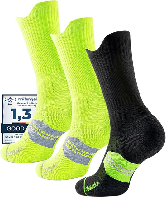 Compression Running Socks, Bamboo Viscose Coolmax Moisture-Wicking Anti-Blister Athletic Hiking Workout Gym Padded